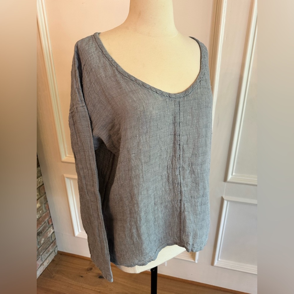 FLAX Whisperer Linen Shirt, grey/blue